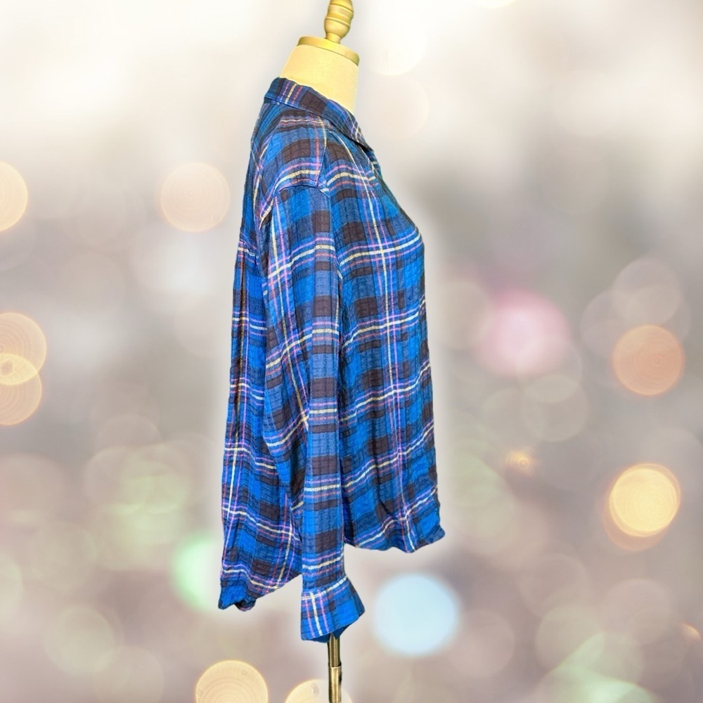 Anthropologie ‘Isadora’ Button-Back Flannel Tunic in Blue Plaid Size Medium - Picture 12 of 13